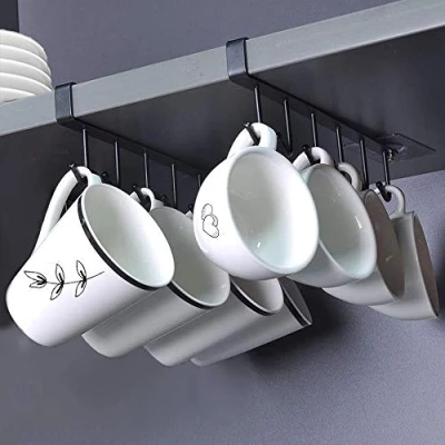 Imagen de KAIOEYUH 2 Piezas Tazas Soportes, Soporte Para Debajo del Gabinete,Taza de café Ganchos,Cocina Almacenamiento Lazos Cinturones y Bufanda Colgando Rack (Negro)