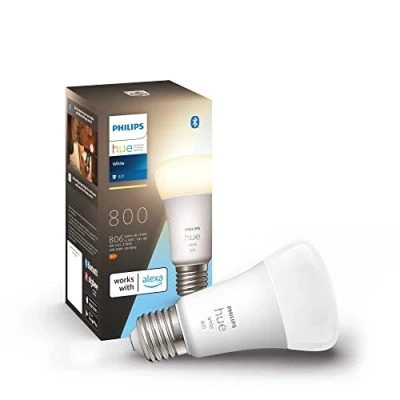 Imagen de Philips Hue Bombilla led inteligente, casquillo E27, Luz cálida regulable, 9W 800 lumens, Bluetooth, Compatible con Zigbee y Alexa