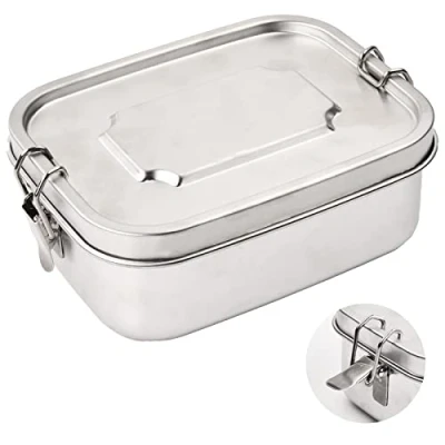 Imagen de Fiambrera de Acero Inoxidable Premium, 800 ml a Prueba Fugas con Partición Bento impermeable, Caja 2 Compartimentos para Niños y Adultos