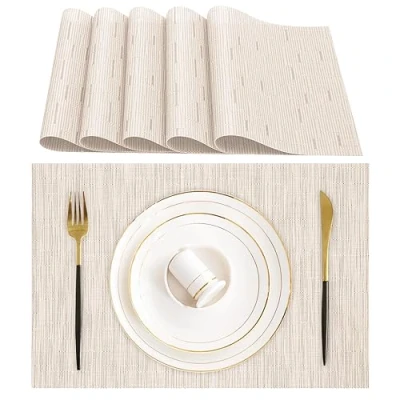 Imagen de Lumaca Manteles Individuales Lavables, Juego de 6 Salvamanteles (70% PVC, 30% Poliéster), Resistentes al calor, Antideslizantes, para Mesa Cocina y Restaurantes,Beige