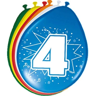 Imagen de Folat 4 Año Globos para Fiesta Decoración Multicolor 12In/30cm 8 piezas