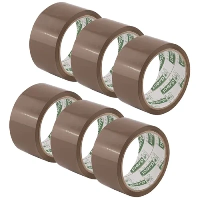 Imagen de D.RECT Cinta Adhesiva Universal para Embalar Paquetes y Cajas de Envío, Marrón, 50m x 48 mm, Paquete 6 Rollos