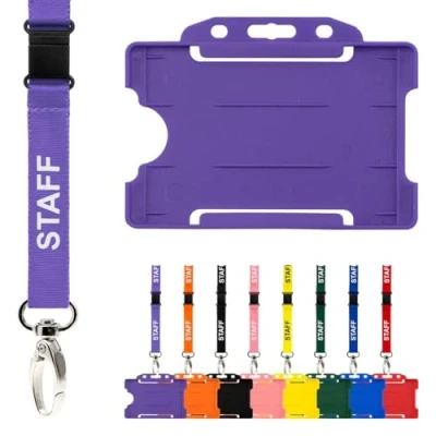 Imagen de CKB Ltd Cordón para personal con tarjetero, paquete doble de cordones seguridad identificación, correa el cuello, clip metal giratorio, diseño liberación rápida (morado)