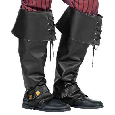Imagen de WIDMANN 09815 Par De Cubrebotas Piel Sintética, Unisex Adulto, Pirata, Mosquetero, Caballero, Edad Media, Carnaval, Color Negro