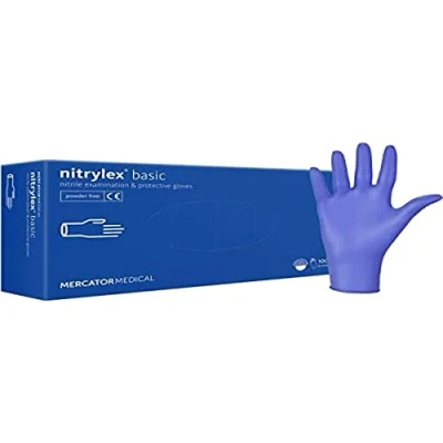 Imagen de MERCATOR MEDICAL Guante de nitrilo desechable clásico Nitrylex, libre, azul, tamaño L, paquete 100