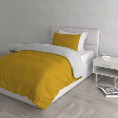 Imagen de Italian Bed Linen Color Juego de Funda nórdica Natural Colour, Algodón, Mostaza/Gris Claro, Individual