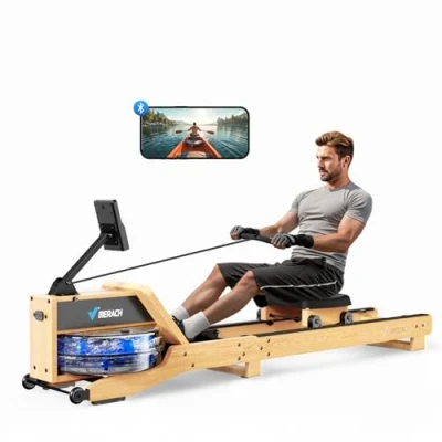 Imagen de MERACH Máquinas de Remo Agua para Casa, Máquina Plegable con Capacidad Carga 158 kg, Monitor Especial y Asiento Cómodo R23 (Color Madera Natural)