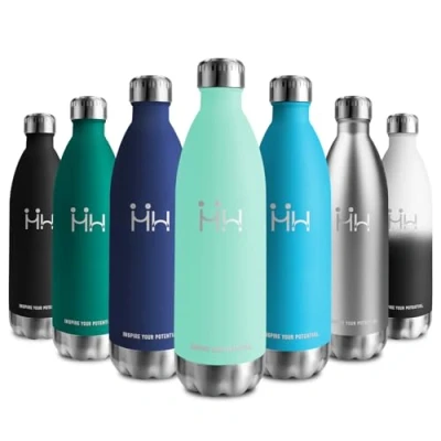 Imagen de Botella Agua Termica 1L, de Acero Inoxidable sin BPA, A Prueba Fugas, Termo Reutilizable con Doble Pared, para Niños, Escuela, Oficina, Gimnasio y Deporte