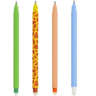 Imagen de Juego de bolígrafos gel borrables con tinta borrado termosensible, y diseños barril, punta 0,7 mm, animales (Elefante Jirafa León Dinosaurio)
