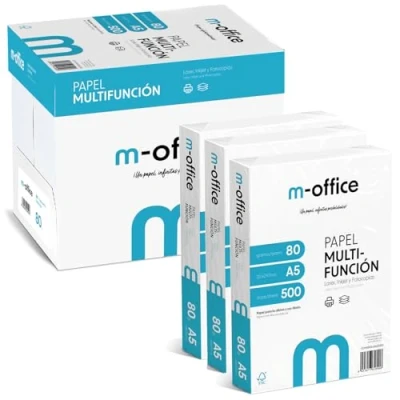 Imagen de Paquete Folios A5 80gr, 8 Paquetes de 500 hojas, Papel Multifunción para Impresora Inkjet y Láser, Hojas 148 x 210 mm Ideales la Oficina como el Hogar · m office (4000 hojas)