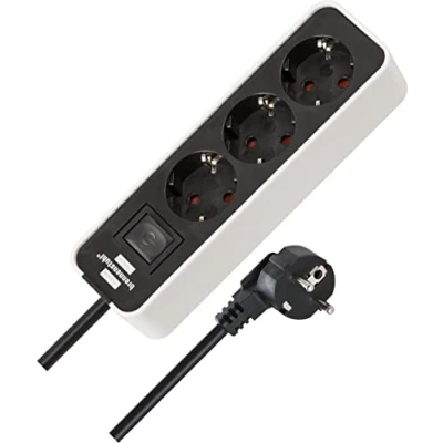Imagen de Brennenstuhl Ecolor regleta enchufes con 3 tomas corriente (cable de 1,5 m, interruptor) color blanco/negro