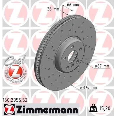 Imagen de ZIMMERMANN 150.2955.52 Disco de freno 374 36 6/5 5 112 ventilación interna, perforado revestido altamente carbonizado BMW: Berlina, 7, X5