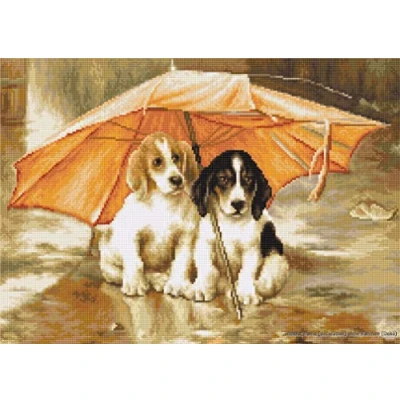 Imagen de Lucas Zwei Unter einem Regenschirm Kit de Punto Cruz, algodón, Multicolor, 30,5x22cm