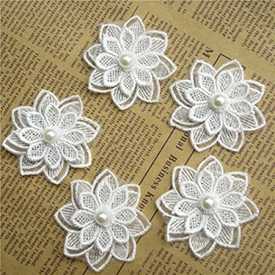 Imagen de Yulakes 12 unidades de poliéster con perlas flores bordadas encaje encaje, flores, accesorios costura, decoración manualidades, manualidades hechas a mano