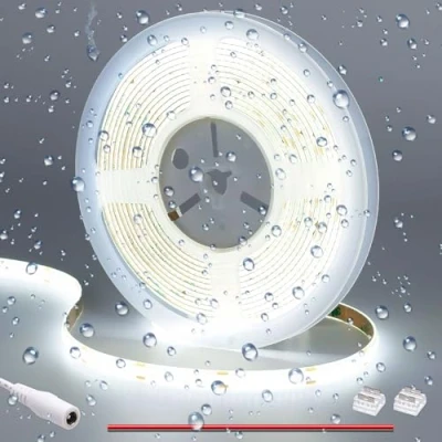 Imagen de GOMING Tira LED COB 5M 12V Blanco Frio 6000K Impermeable IP65 11W/M Luminiscencia Lineal Alta Densidad 312LED/M Luces para Gabinete Sala de Estar Dormitorio y Más(Sin Alimentación)