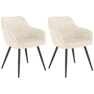 Imagen de WOLTU 2X Sillas de Comedor Nordicas Estilo Vintage Juego 2, Silla Cocina Tapizada con Reposabrazos Tapizadas en Terciopelo, Estructura Metal, Crema BH93cm 2