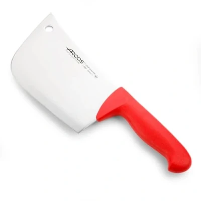 Imagen de Arcos Cuchillo Carnicero Cleaver Hoja Acero Inoxidable 8&quot; Mango Polipropileno Plateado istema Identificación Color Resistente y Higiénico erie 2900 Rojo