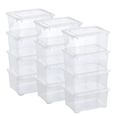 Imagen de Grizzly 12 x Caja de Almacenaje con Tapa 1,7 L Cajón Plástico Transparente Apilable Multiusos Organizador Armarios para Ordenación Ropa