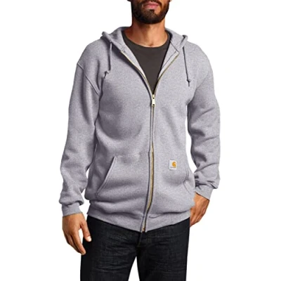 Imagen de Carhartt, Hombre, Sudadera Con Cierre De Cremallera Completo, Ajuste Holgado, Tejido Grosor Medio, Jaspeado gris, L