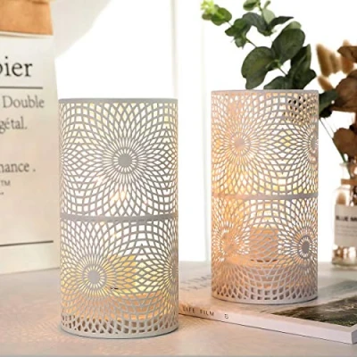 Imagen de JHY DESIGN Juego de 2 Lámparas Farolillos LED Blanco 19,5 cm Alto Por Batería Luz Acento Inalámbrica con Bombilla Estilo Edición para Bodas Fiestas Patio Interiores Exteriores