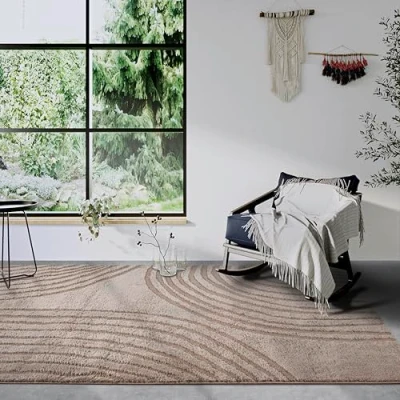 Imagen de Elle Decor ation Alfombra de Pelo Largo con Pigmento, Moderna salón, Largo, patrón Moderno, mullida, Suave, Bohemia, para Dormitorio, Color Beige, 120 x 170 cm