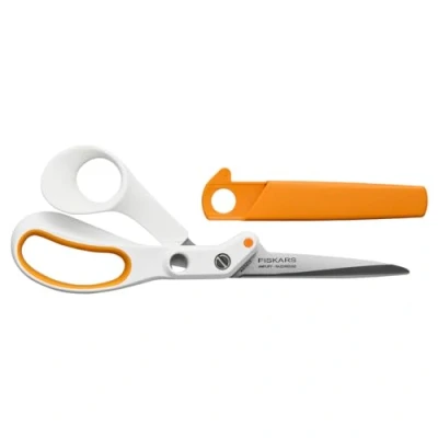 Imagen de Fiskars Tijeras de sastre Razor Edge, Longitud: 21 cm, Hoja acero inoxidable/Mangos plástico, Blanco/Naranja, Amplify, 1070081