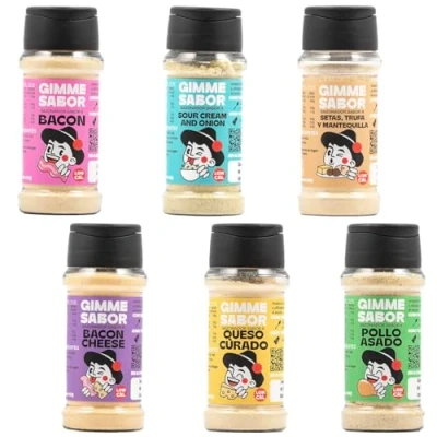 Imagen de Gimme sabor PACK del Chef, 6 sazonadores vegetales a ATÚN, TRUFA, POLLO ASADO, BACON, QUESO, SOUR CREAM, Sin alérgenos glutamato Gluten aditivos