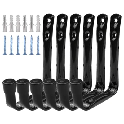 Imagen de Newpop 6 Piezas Ganchos para Colgar, Gancho Pared de Garaje Resistentes, Colgador Bicicleta Acero Revestimiento Antideslizante Herramientas Eléctricas Escaleras Negro 11.5cm x 9cm