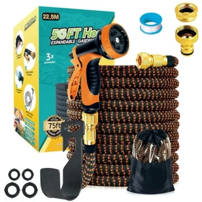 Imagen de Funnity Manguera Jardin Extensible 22.5 Metros, Mangeras Jardineria Flexible Con 10 Funciones Pistola, Boquilla Terraza Retractil 3/4&quot; 1/2&quot; Conector
