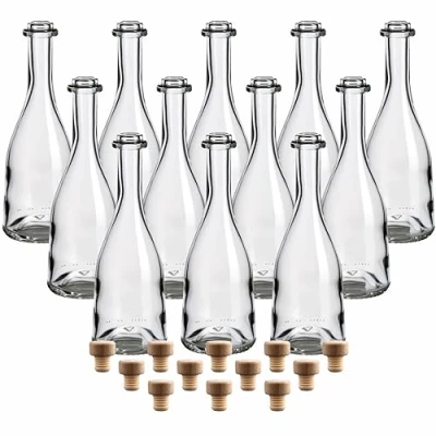 Imagen de gouveo Juego de 12 Botellas Vidrio 200 ml “Rustica con Corcho (HGK) Pequeñas Botella diseño para llenar Licor, Vino, Aceite (RFR200HGK)