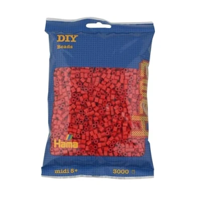 Imagen de Hama Perlen 201 05 Bolsa de cuentas para planchar con aproximadamente 3000 colores Midi diámetro 5 mm en rojo, diversión creativa niños a partir años