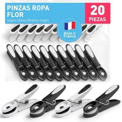 Imagen de culiclean Pinza Ropa Flor 20 Piezas, Negro Blanco/Blanco Negro, Fuertes, Pinzas Que Non Dejan Marca