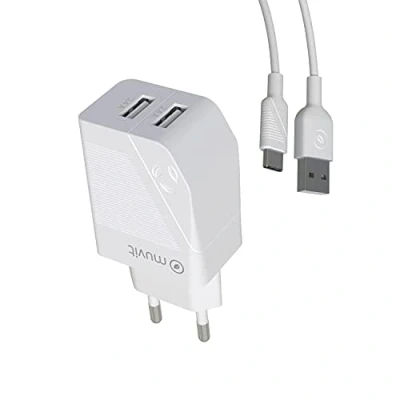 Imagen de Cargador Muvit For Change Usb 2 Puertos 2.4a + Cable 1,2m Tipo C Bbanco