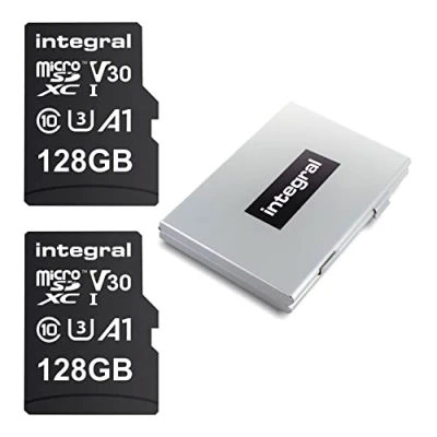 Imagen de Integral Tarjeta Micro SD 2 Pack de 128 GB 4K vídeo, Memoria Alta Velocidad SDXC, hasta 100 MB s Lectura y 50 Escritura V30 C10 U3 UHS I A1