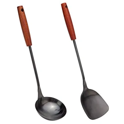 Imagen de Espátula y cucharón, juego de herramientas para wok, 14,2 15 pulgadas, acero inoxidable 304