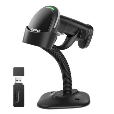 Imagen de Inateck Escáner de Código Barras 2D con Soporte Inteligente, Lector Codigo Inalambrico, Barcode Scanner App y SDK, Imager Batería 2600mAh, BCST 35, Gris