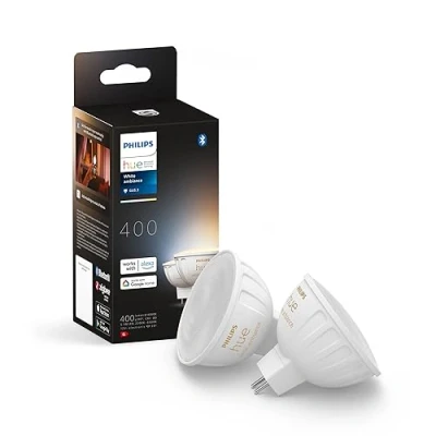 Imagen de Philips Hue Bombilla LED Inteligente MR16, GU5.3, Luz Blanca de Cálida a Fría, regulable, 5.1W, Compatible con Amazon Alexa (Echo, Echo Dot) Pack 2 Bombillas inteligentes