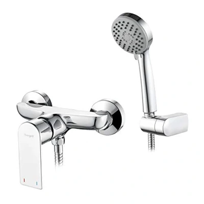 Imagen de Ibergrif M12002 Supreme, Kit de Grifo, Mezclador Ducha Monomando con Alcachofa, Soporte, Manguera, Cromo, Plata