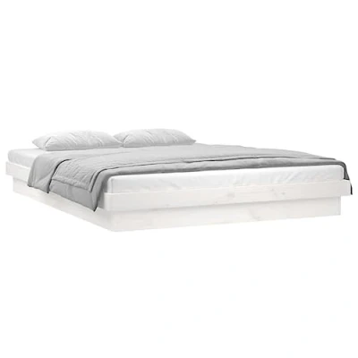 Imagen de vidaXL Estructura de Cama con LED Somier Dormitorio Base Habitación Muebles Mobiliario Hogar Cuarto Descanso Madera Maciza Blanca 135x190 cm