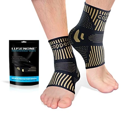 Imagen de Lusenone Tobillera de cobre para hombres y mujeres (par), los mejores calcetines compresión tobillo fascitis plantar, esguince tobillo, tendón Aquiles, alivio del dolor, recuperación,