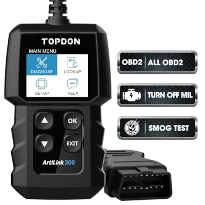 Imagen de TOPDON Dispositivo de diagnóstico OBD2 AL300 universal para coche, lector códigos error con funciones completas OBD2, lectura y borrado apagar la luz comprobación del motor.