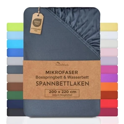 Imagen de NatureMark Sábana bajera ajustable de microfibra con somier y cama agua, 200 x 220 cm 40 altura 100 % poliéster, antracita gris oscuro