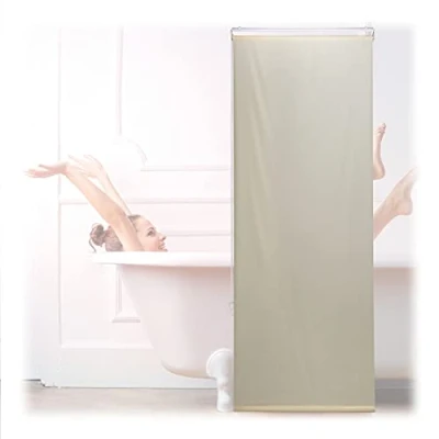Imagen de Relaxdays Cortina Enrollable Ducha, Estor Traslúcido, Repelente Agua, Fijación en Techo o Pared, 60x240 cm, Beige