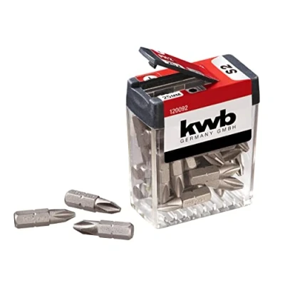 Imagen de KWB PH2 Bits dispensador de caja 25 Juego con puntas destornillador PH2, mm Longitud, forma C 6.3 y 1/4 Diámetro caña hexagonal