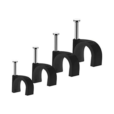 Imagen de 400 Pcs Grapas Para Cables Redondo, 8mm Cable Pared, De Acero Clavos, Clavos Fuertes, Duraderos Negro Redondos