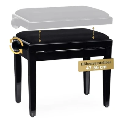 Imagen de Banco para piano Classic Cantabile en negro brillante