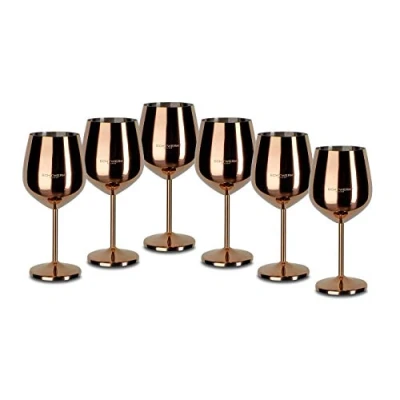 Imagen de ECHTWERK copas de vino acero inoxidable inastillables, juego vino, copa tinto, cata cóctel, robustas, irrompibles, Edición Oro, 6pcs, 21x 7,3cm, 0,5L