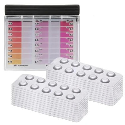 Imagen de POWERHAUS24 Probador rápido premium con 200 pastillas de prueba, 100 x cloro libre y pH, escala colores detallada, hasta 16 gradaciones colores, reactivos fabricados en Alemania.