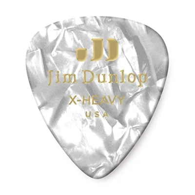 Imagen de JIM DUNLOP Púas Genuine Celluloid Classic, Saco de 12, Blanco Perlado, extra duro