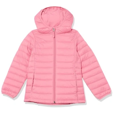 Imagen de Amazon Essentials Chaqueta Acolchada con Capucha, Plegable, Ligera y Resistente al Agua Niña, Rosa Brillante, 5 años